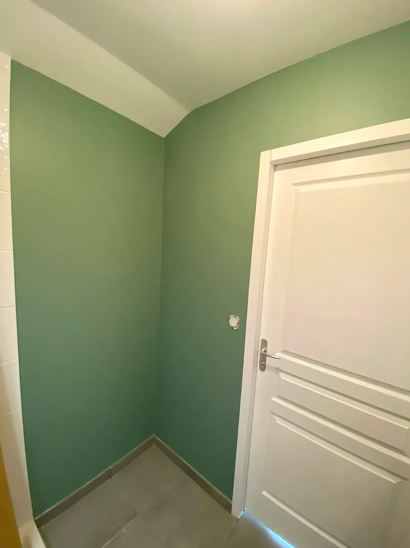 Entrée peinte en vert d'eau dans une maison à Lugrin